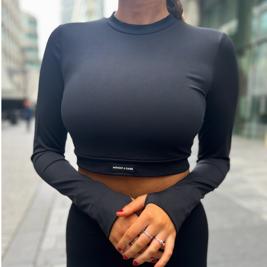 Cropped Long Sleeve Gym Top Black
